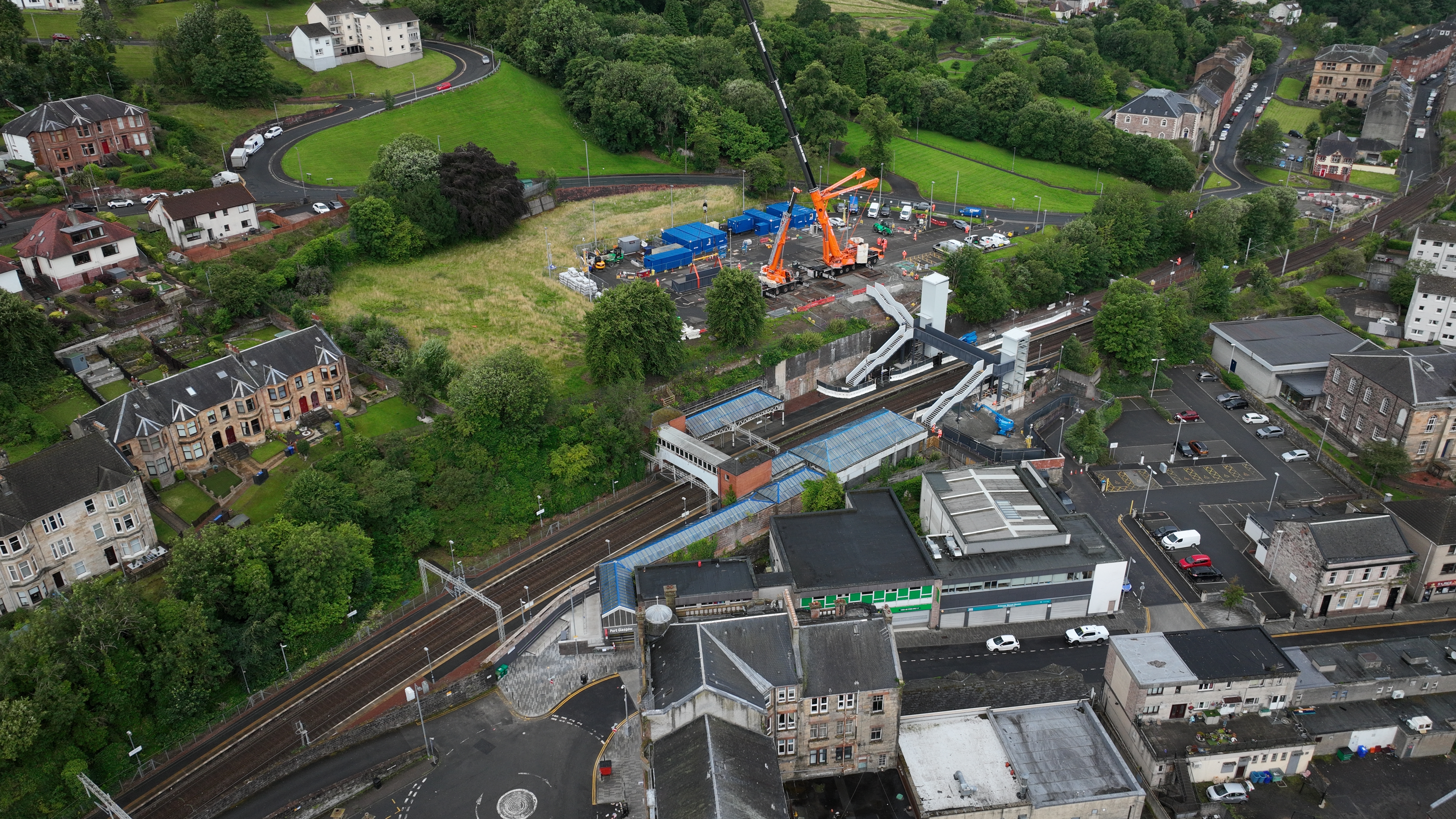Port Glasgow aerial shot bridge craned in